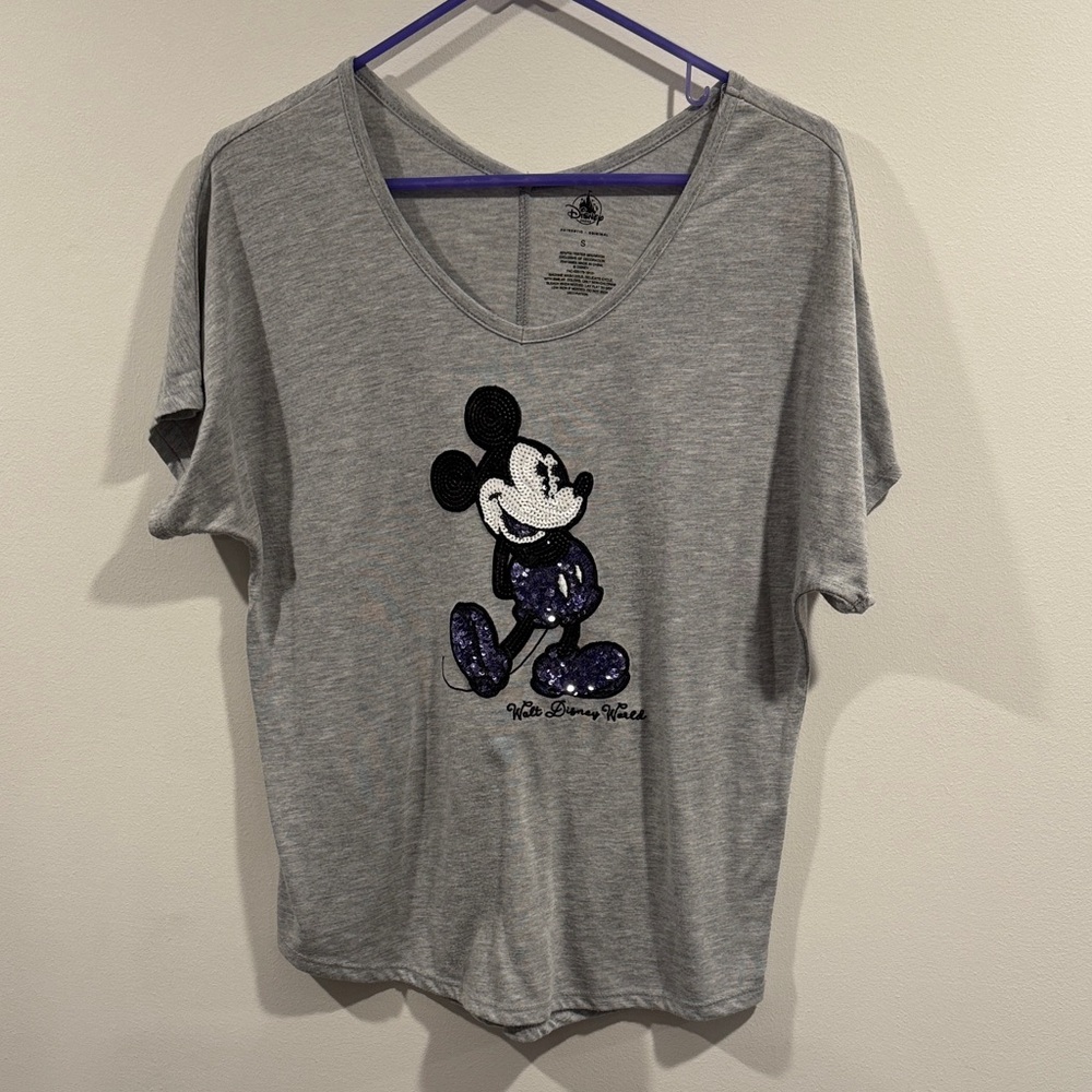 Disney Gray T-Shirt with Sequined Mickey Mouse